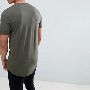 Chấ<span class=keywords><strong>t</strong></span> Lượng Cao Longline Vòng Dưới Casual Vòng Cổ <span class=keywords><strong>T</strong></span> Áo Sơ Mi 220G 95% Cotton 5% Spandex Trống Đồng Bằng Áo Thun Nam - Product Image 2