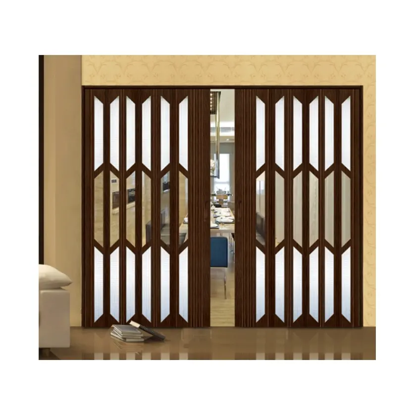 Traditional Chinese Frosted Glass Sliding Wood PVC Doors