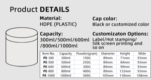 500ml 600ml 800ml 1000ml Black Hdpe <strong>Plastic</strong> Bottles Jar For <strong>Protein</strong> <strong>Powder</strong> Packaging <strong>Plastic</strong> Jars <strong>Container</strong>