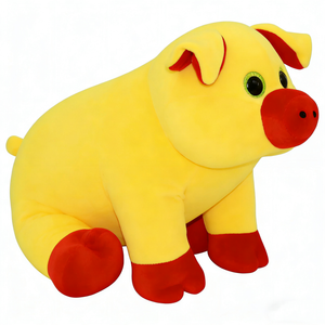ตุ๊กตาหมูนั่งสีเหลืองแบบกำหนดเอง พร้อมจมูก หู มือ และเท้าสีแดง แต่งตาโตวิบวับ ตุ๊กตาหมูฟาร์ม - Product Image 1