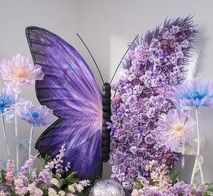 Color púrpura y rosa con <span class=keywords><strong>EVA</strong></span> y mariposa gigante de flores artificiales para decoración de bodas, juegos de ventanas de pared de fondo - Product Image 2