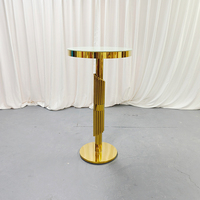 Table de cocktail ronde dorée avec plateau en verre trempé, table de présentation de gâteaux de mariage, table de bar pour événements, fabrication sur mesure