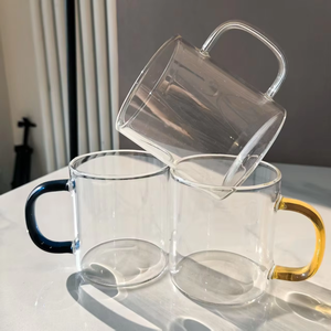 Tazze da <span class=keywords><strong>caffè</strong></span> in vetro trasparente con manico a bocca larga grande tazza da tè bicchieri di vetro - Product Image 2