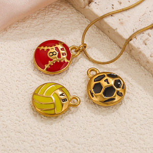 สำหรับจี้เคลือบสีสำหรับกีฬา |   การออกแบบฟุตบอล วอลเลย์บอล ซอคเกอร์ เบสบอล |   เครื่องประดับแฟชั่น DIY ชุบทอง PVD บนสแตนเลสสตีล - Product Image 2