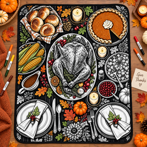 Custom Thanksgiving DIY Coloring <b>Blanket</b> Rectangular Flannel Fleece Fabric <b>Blanket</b> Home Decor Classic Style - Product Image 3