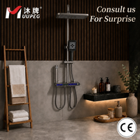 Système de douche thermostatique mural en laiton avec affichage numérique, commande à touches piano, douche pluie douce pour appartement