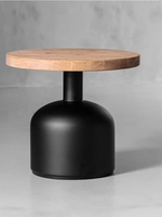 Table basse ronde en bois massif de style minimaliste moderne avec base en métal noir, élégante et sophistiquée, meuble de salon mobile