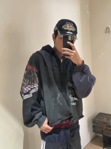 Sudadera con capucha para hombre, estilo nuevo, patchwork, con agujeros, con cremallera, oversize, bordada, streetwear, Protocol Index - Product Image 6