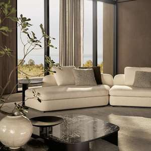 أطقم أرائك قطاعية بيضاء بتصميم إيطالي بسيط لغرف المعيشة، أرائك منحنية قابلة للتحويل إلى سرير للفلل والفنادق - Product Image 4