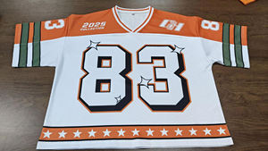 Camiseta de fútbol americano de malla de poliéster liso de manga corta transpirable de talla grande con bordado de diamantes de imitación - Product Image 4