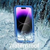 Hitam/biru penutup penuh 2 meter tahan air 1.5 meter tahan air tahan air 14 Pro Max casing untuk IPhone dengan Lanyard