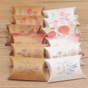Toptan özel yastık kutusu kağıt ambalaj yastık şekilli hediye lüks şeker jöle karton kağıt kutuları
