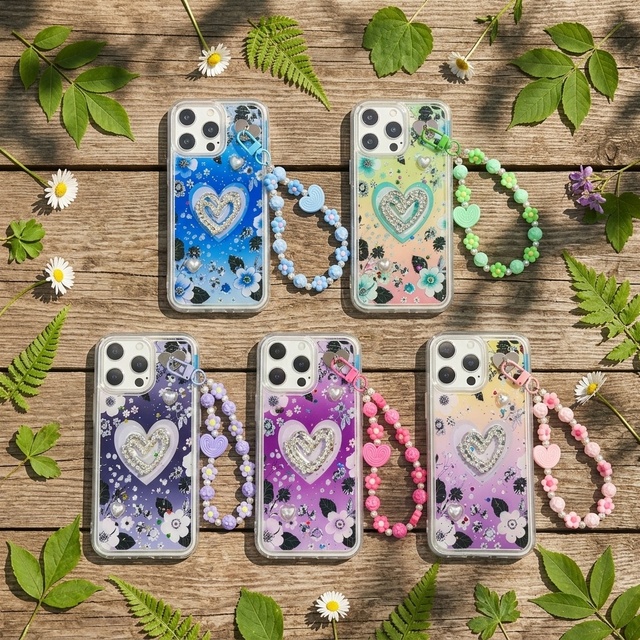 For iPhone 18 17 16 15 14 13 12 Luxury Heart Phone Case with Chain for Infinix Smart20 Smart10 Smart6 Glitter Women Back Cover