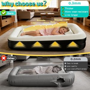 Black and White Kids <b>Inflatable</b> Travel Bed with Safety Rails for Toddlers Camping Home - Product Image 3
