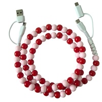Kabel Pengisian Daya USB Tipe-C OEM Baru Warna Merah dengan Pelindung Anyaman Manik-Manik, 4 in 1 Konektor, Kabel Transfer Data dan Pengisian Daya