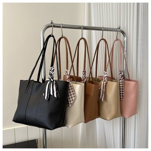 Bolso Tote de PU para Mujer con Cierre de Cremallera, Gran Capacidad, Moderno, Sencillo, de Alta Gama, con Pañuelo para el Hombro - Product Image 1