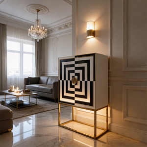 Mobile Buffet per Vini di Design Moderno con Porte in Vetro Dipinto e Base in Acciaio Inox Dorato per Hotel e Casa - Product Image 4