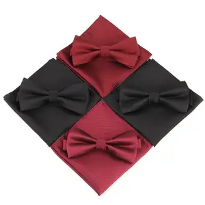 Conjunto de gravata tecido para homens, lenço de mão liso de poliéster 100% para festa de casamento