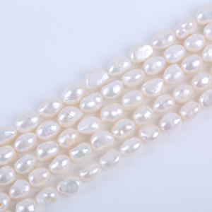 Perles d'eau douce naturelles blanches de 9-10 mm en gros, trou droit, brillantes des deux côtés, chaînes de perles dispersées pour la fabrication de bijoux DIY - Product Image 1