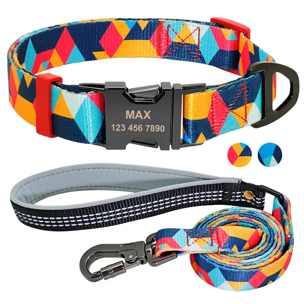 2019 new fashion custom pattern polyester print dog collar and leash in good quality