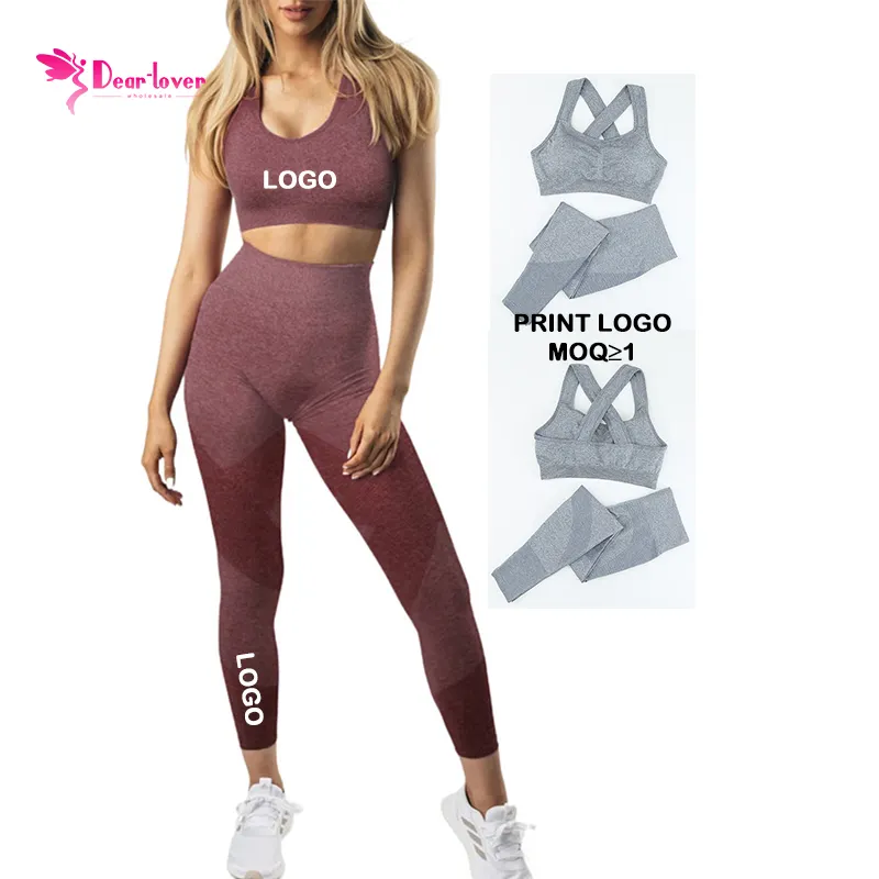 Custom Logo Women Sport Clothes Ladies Gym Fitness Active Wear High Waisted Pants 2 Piece Set Seamless Yoga Set