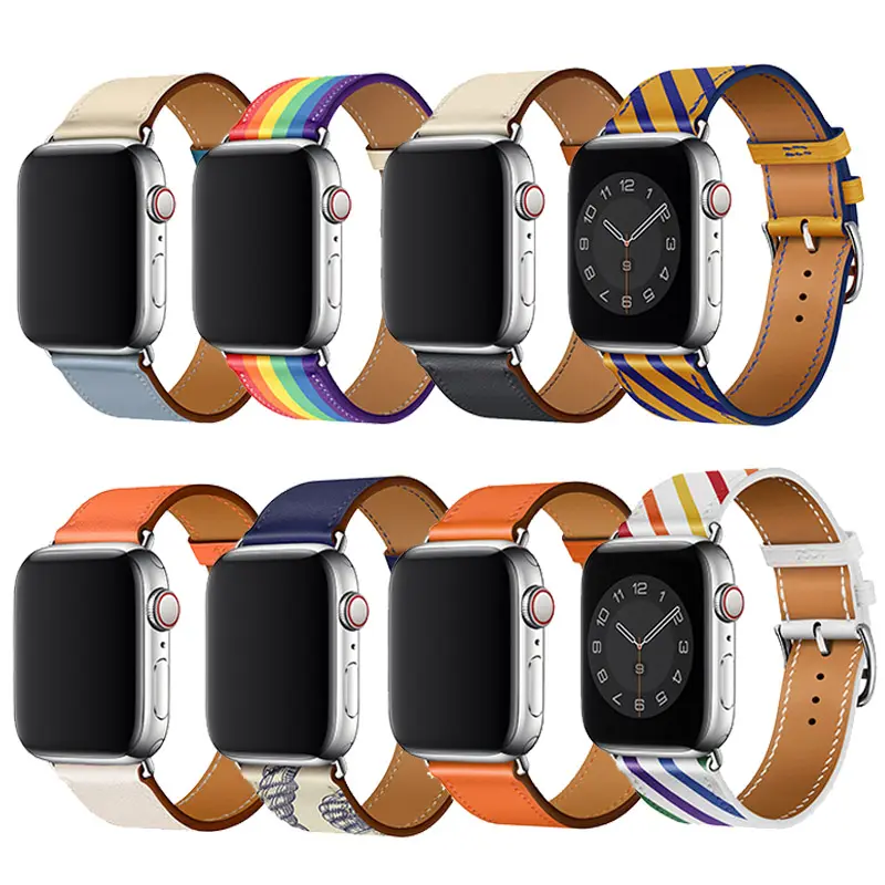 Genuine Leather Strap Band For Apple Watch Series 7 5 6 4 SE 45mm I watch Band Strap Single Tour Watch Band Strap For IWatch