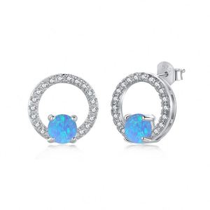 Pendientes de Aro Elegantes de Plata S925 Hipoalergénicos Dylam con Diamantes y Circonita 5A, Ópalo Sintético para Mujer - Product Image 1