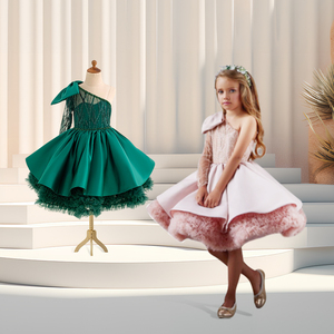 Ahbidier Abito da <span class=keywords><strong>Damigella</strong></span> Natalizio per Bambine, Vestito da Sera con Tutu, Abito da Principessa Asimmetrico per Bambine da 1 a 8 Anni - Product Image 1