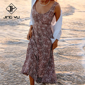 Wholesale floral print pleated sleeveless maxi <b>dress</b> high-quality <b>rayon</b> casual <b>dress</b> for women - Product Image 1