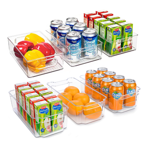 Clear PET Material Stackable Plastic Kitchen Fridge Storage Organizer Drawer Box Refrigerator Food Container Bins with Handle