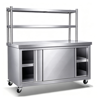Table de travail en acier inoxydable pour cuisine de restaurant, armoire de rangement, table de préparation alimentaire commerciale avec porte coulissante pour la restauration