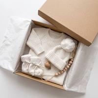 Conjunto de Ropa de Punto de Primera Calidad para Bebé de 3 Piezas, Mono Blanco Sólido, Gorro, Calcetines y Zapatos, Ropa Suave para Otoño e Invierno para Niños y Niñas