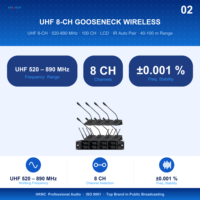 Système de micro sans fil col de cygne 8 canaux HKNC HK-D402-8S UHF 610-670MHz avec piles AA, connecteur XLR et câble de données pour église et mariage