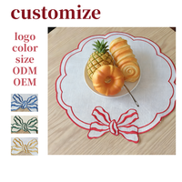 Napperons modernes irréguliers brodés avec nœuds, écologiques, pour la décoration de table à manger à la maison, serviettes de table en lin multicolores pour pique-nique et extérieur