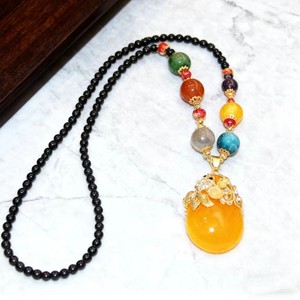 Korean Style Amber Teardrop Necklace With Goldfish Pendant Long Sweater Chain For Women Autumn Winter Fashion Accessory - Product Image 4