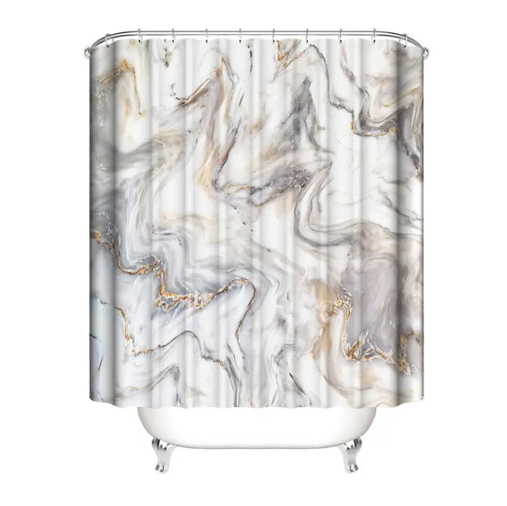 Luxury Modern Fashion Designers Custom Wholesale Bathroom Courtain Marble Ink Texture Background Pattern 4 Piece Shower Curtain