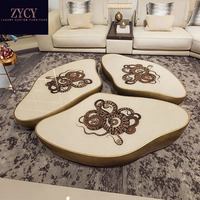 Table basse personnalisée design moderne en laiton meubles de luxe mobiles en marbre serpentine meubles en métal de haute qualité pour salon maison