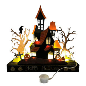 Lámpara LED de Mesa de Madera con Diseño de Casa Embrujada - Decoración para Fiesta de Halloween, Luz Nocturna Espeluznante, Funciona con Pilas, para Uso en Casa u Hotel, IP20 - Product Image 1