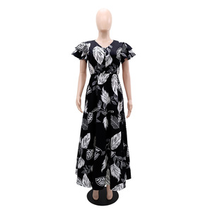 Vestido Maxi Casual con Cuello en V, Botones, Cintura Elástica y Dobladillo Empalmado para Mujer, Venta Directa - Product Image 3