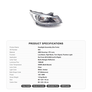 Hochwertige Aftermarket-Halogen-Scheinwerfereinheit mit Fern- und Abblendlicht für Kia Forte 2018-2020 Limousine - Product Image 4