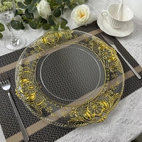 Assiettes de présentation en plastique gaufré style antique de 13 pouces avec motif doré pour décoration de table de fête de mariage – Prix abordable