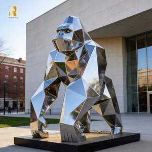 Escultura <span class=keywords><strong>de</strong></span> Gorila Grande <span class=keywords><strong>de</strong></span> Acero Inoxidable RELONG, Diseño Geométrico Moderno para Decoración <span class=keywords><strong>de</strong></span> Arte Abstracto - Product Image 2
