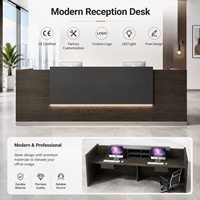 Comptoir de réception moderne en bois avec panneau lumineux LED pour hall d'entreprise ou bureau, logo personnalisé