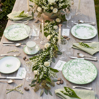 Service de table vintage en porcelaine fine motif muguet vert, assiette de présentation florale en céramique, tasse à café et bol en porcelaine pour mariage