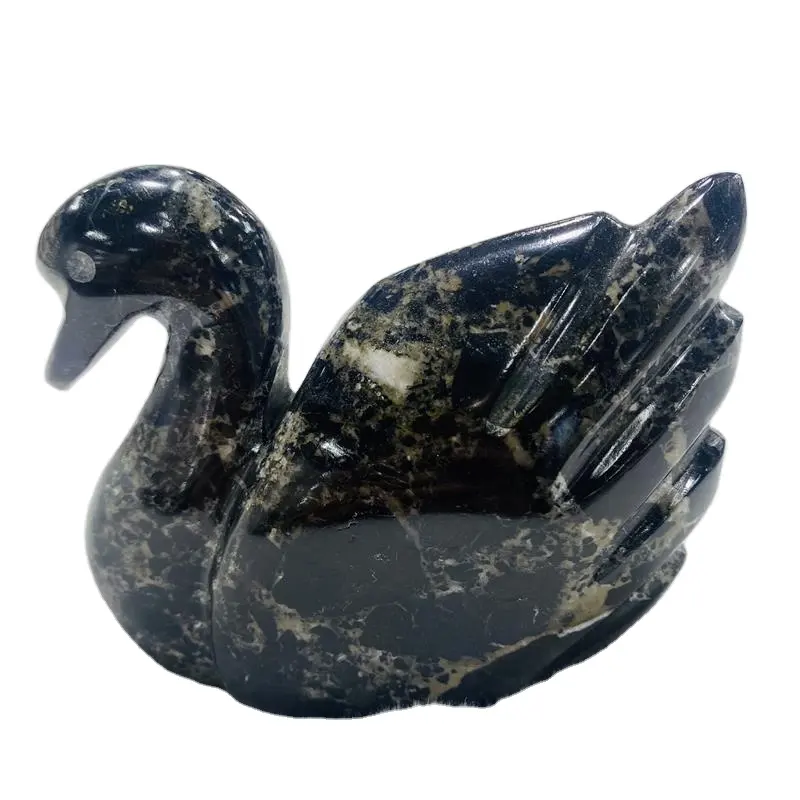 Cisne Negro de mármol tallado a mano Natural, piedra semipreciosa, cristal de cisne para decoración del hogar