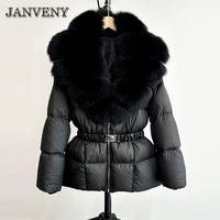 JANVENY-Veste bouffante en fourrure de renard naturelle, pour femmes, à lacets, à la taille, chaude et moelleuse, parka 90, manteau ample en duvet de canard blanc, hiver 2024