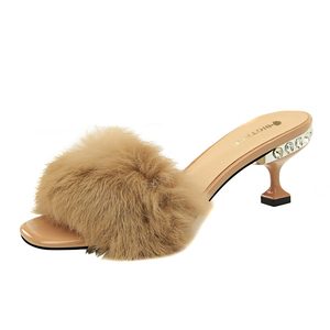 692-1 alla moda ed elegante fuori indossa mezza slipper trapano acqua bene <span class=keywords><strong>con</strong></span> <span class=keywords><strong>tacco</strong></span> alto MAO MAO dei capelli del coniglio pantofole - Product Image 1