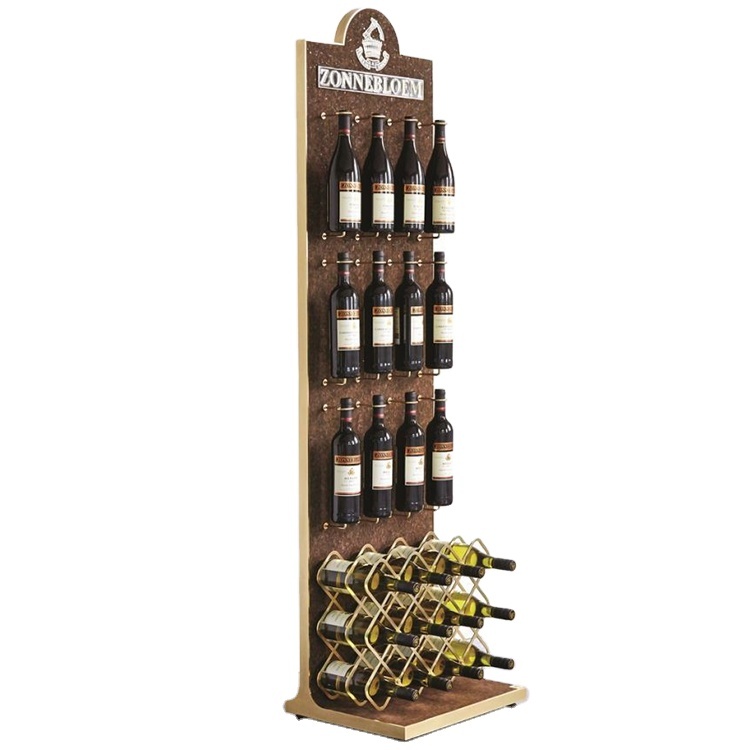 Modern Customized Free Standing Wine Display Stand Single-Sided Wooden Rack for Wine Storage for Bars and Supermarkets