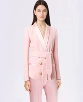 Blazer élégant pour femmes, mode, col en V, double boutonnage métallique, ceintures, uni, wisteria, tissé, costume de bureau pour femmes