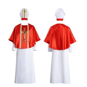 Halloween Medieval Clergy Style Robe Costume Red Cape <b>Gothic</b> Cosplay Outfit Stage Performance Party Set - Product Image 4